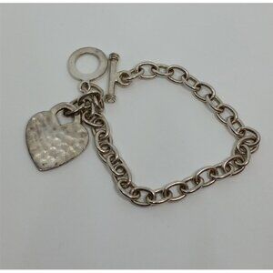 VINTAGE sterling silver semi chunky chain heart charm bracelet-trendy classic